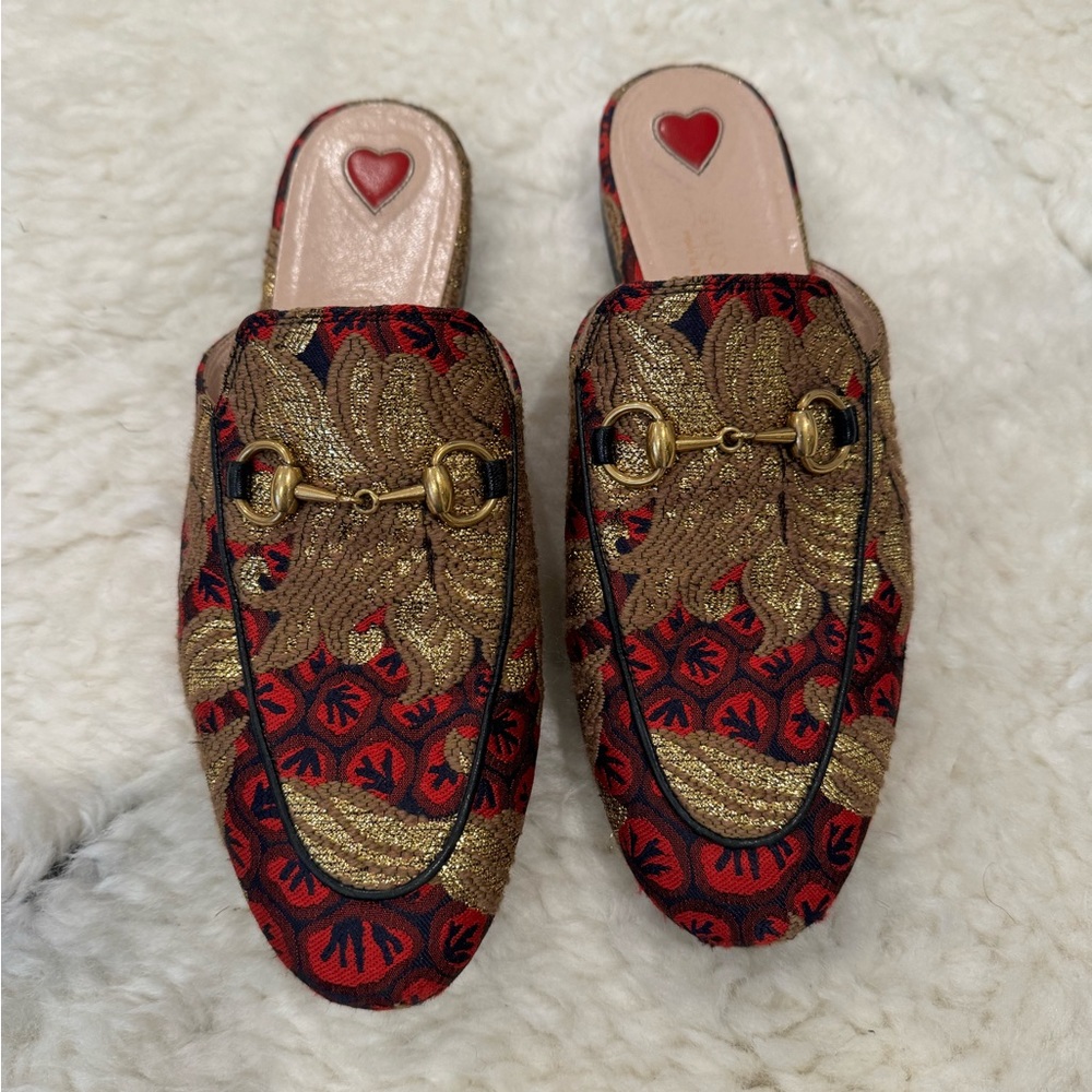 Gucci Princetown Metallic Horsebit Brocade mules loafers